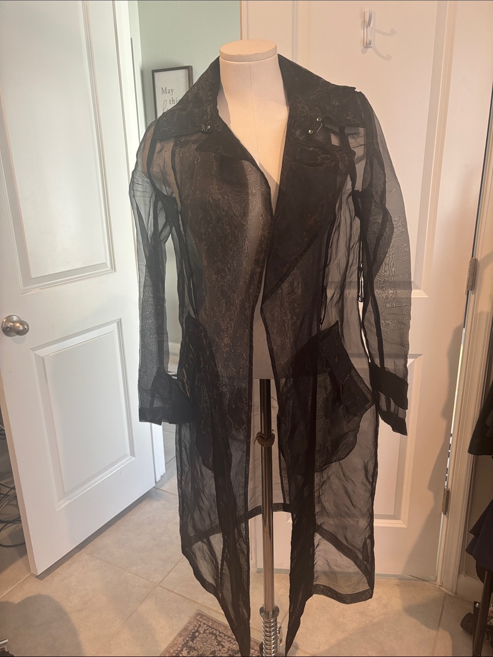 Sheer Black Organza Trench Coat - Women's